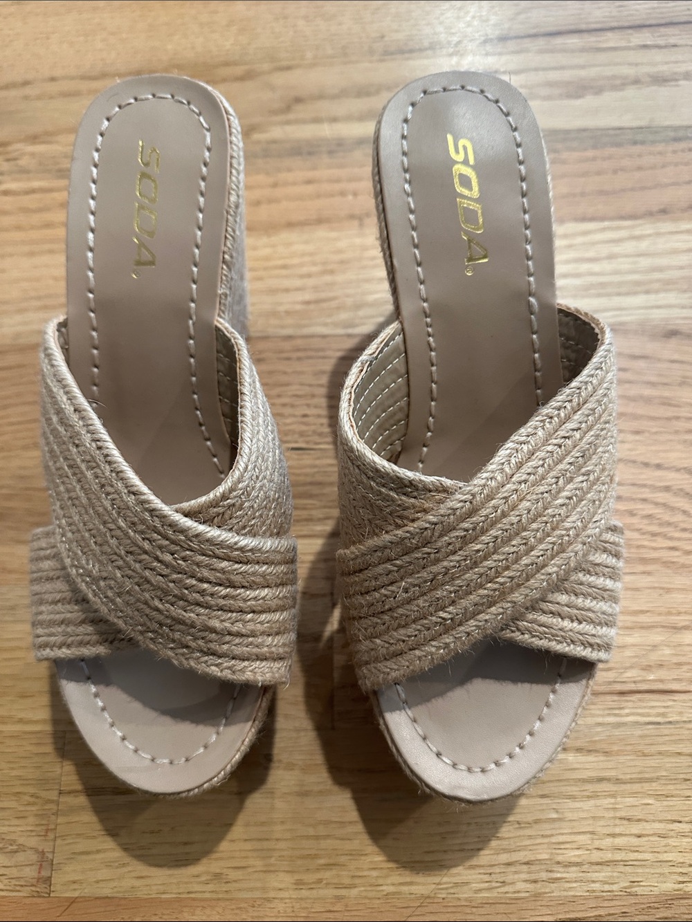 SODA Jute Raffia Crisscross Espadrille Wedge Sandals